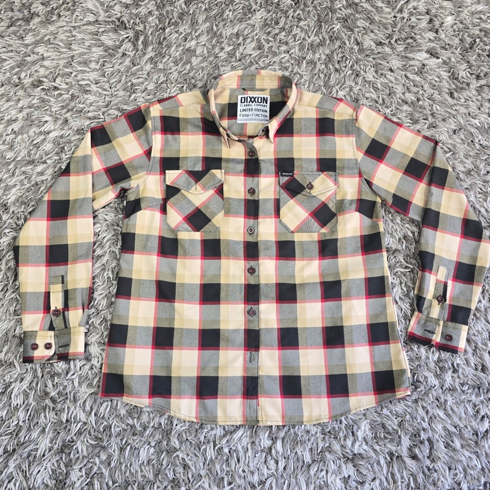 Dixxon Flannel Co Snap-On Limited Edition Plaid Shirt Womens XL Tan Black Red